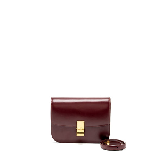 Celine Medium Classic Box Purse Calfskin Dark Red