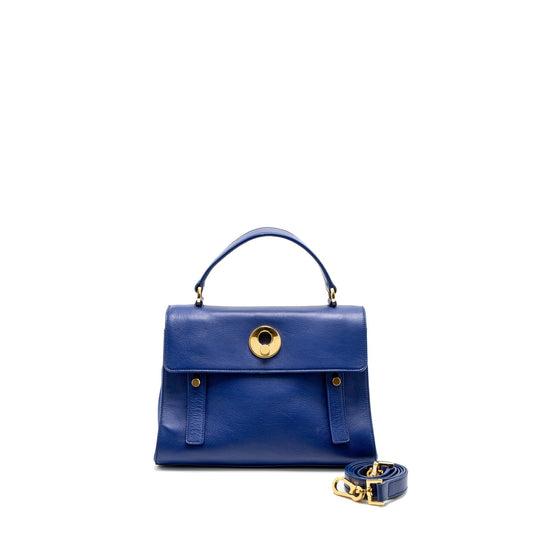 Saint Laurent/ Muse Two Tote Purse Calfskin Blue