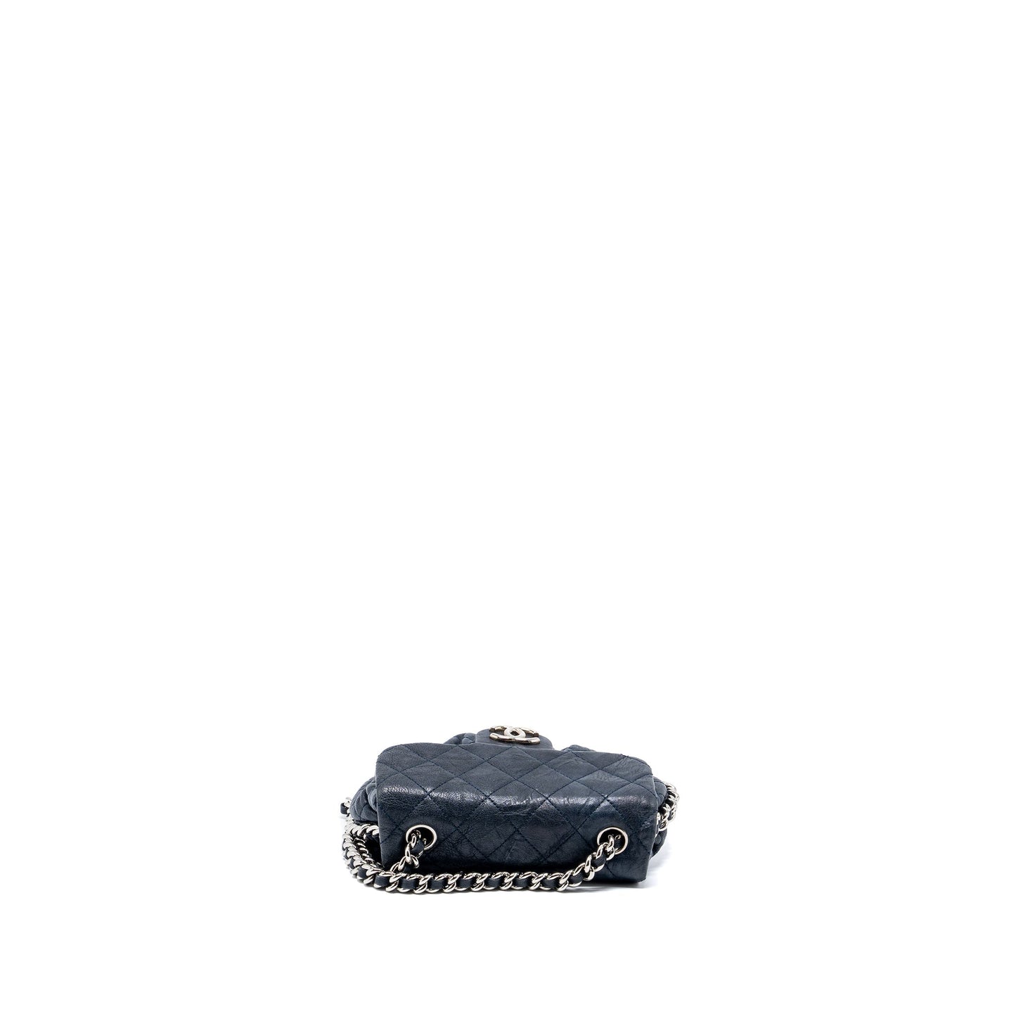 Chanel Mini Round Flap Bag With Chain Aged Calfskin Navy