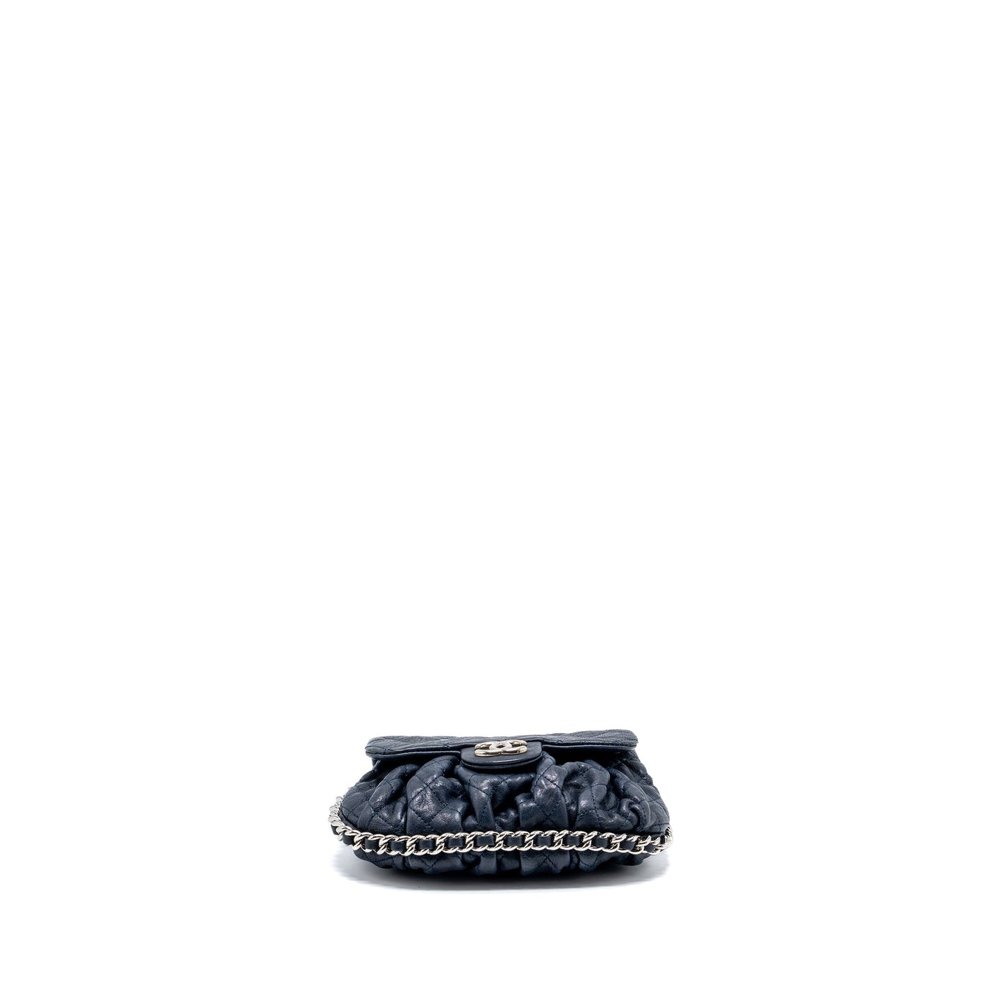 Chanel Mini Round Flap Bag With Chain Aged Calfskin Navy