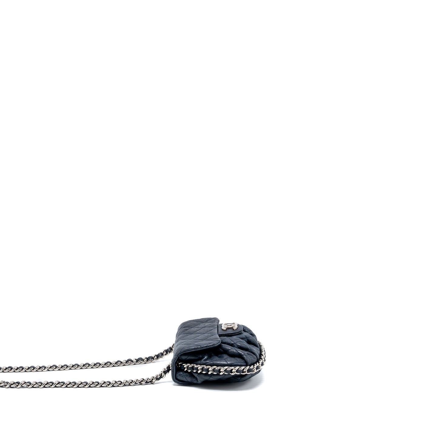 Chanel Mini Round Flap Bag With Chain Aged Calfskin Navy