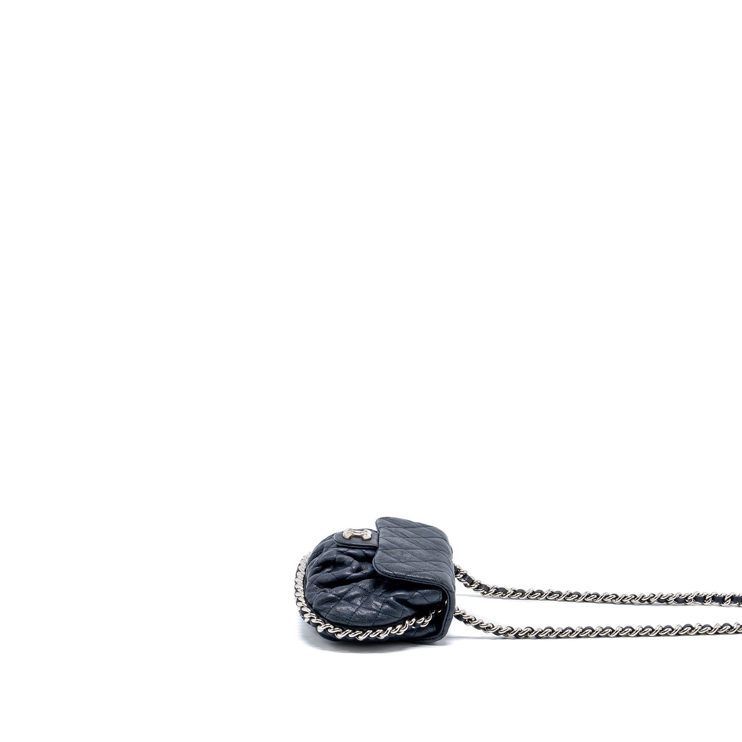 Chanel Mini Round Flap Bag With Chain Aged Calfskin Navy