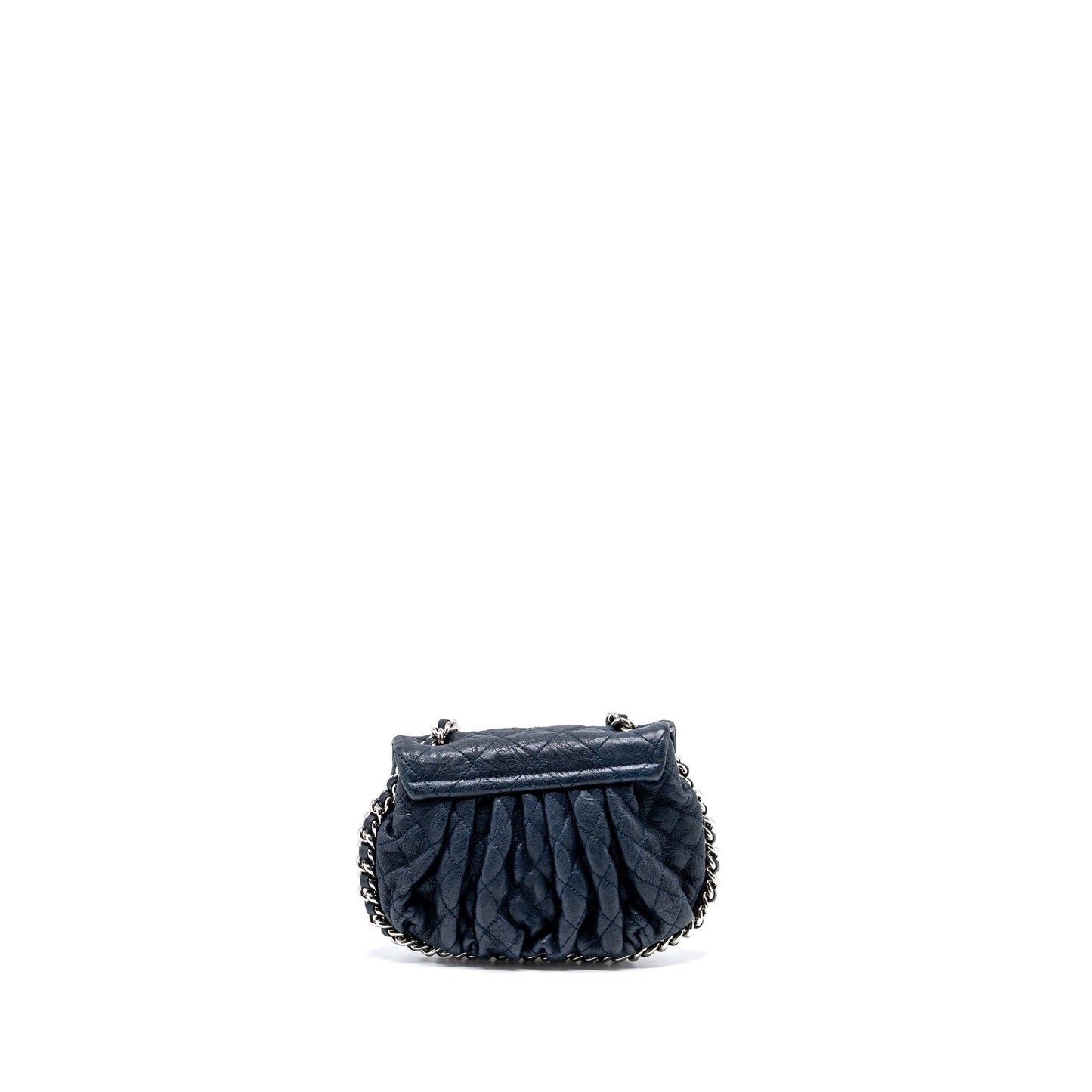 Chanel Mini Round Flap Bag With Chain Aged Calfskin Navy
