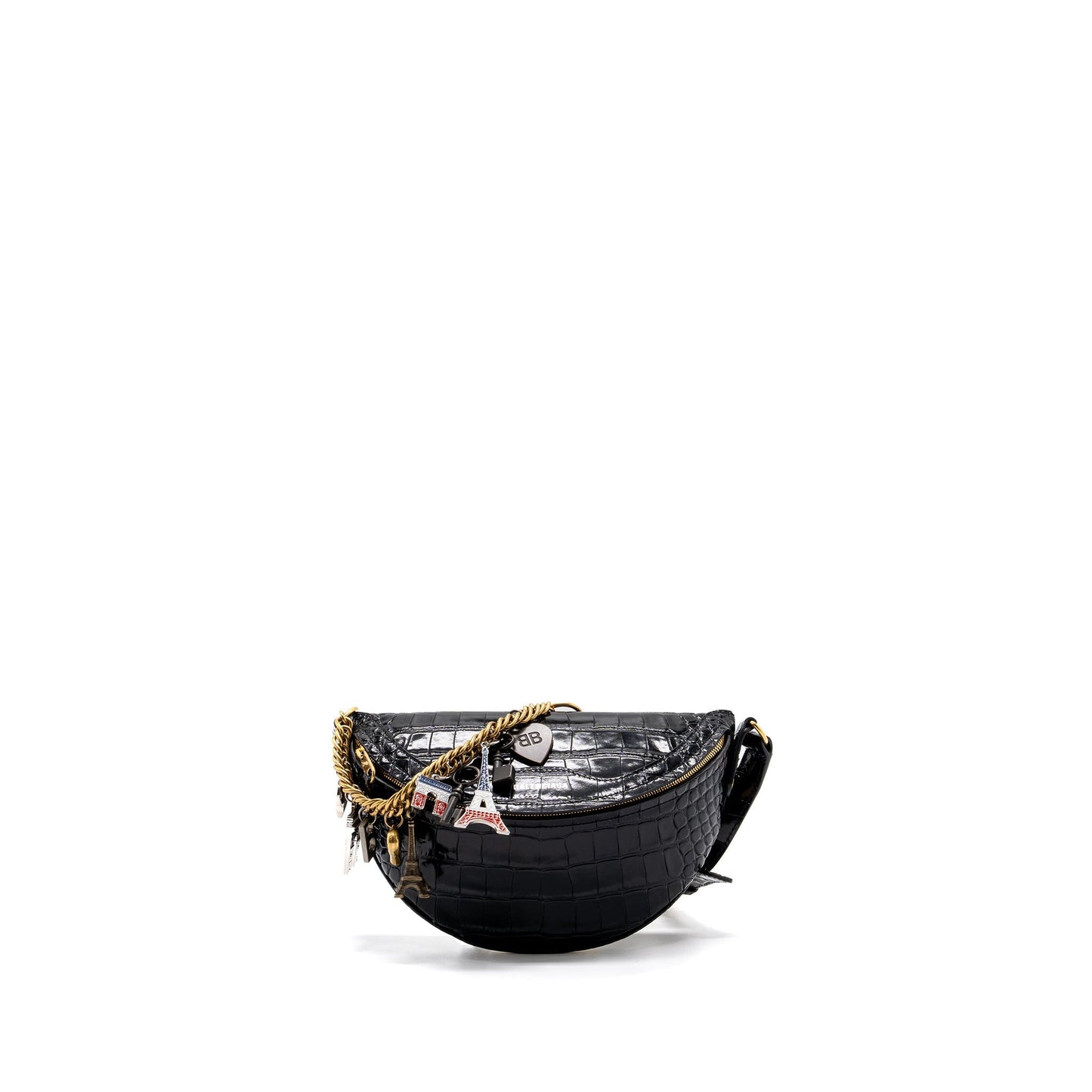BALENCIAGA SOUVENIR Purse Crocodile-Embossed Calfskin Black