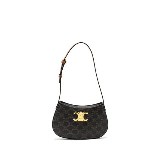 Celine Medium Tilly Purse in Triomphe Canvas / calfskin Tan