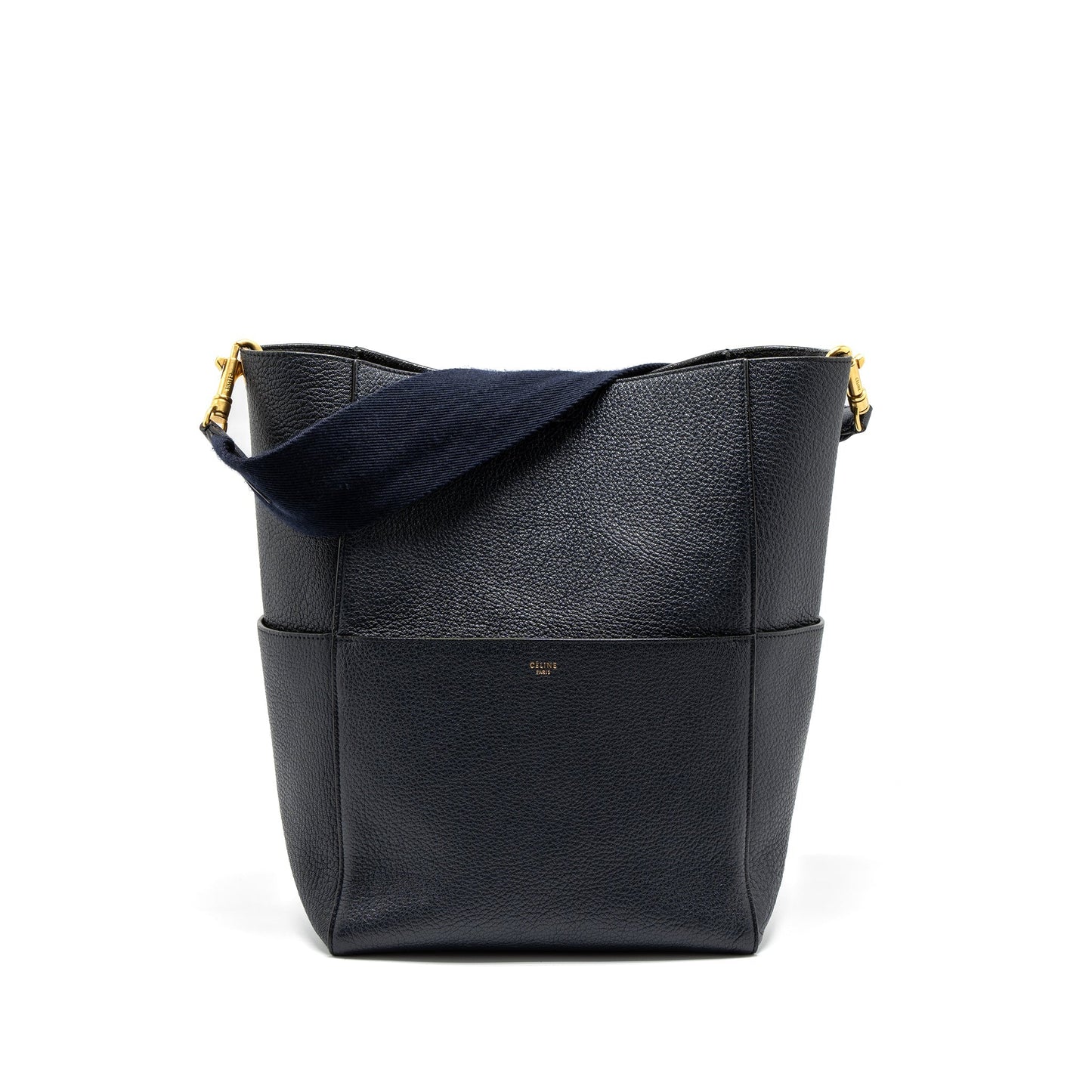 Celine Sangle Bucket Purse Calfskin Navy