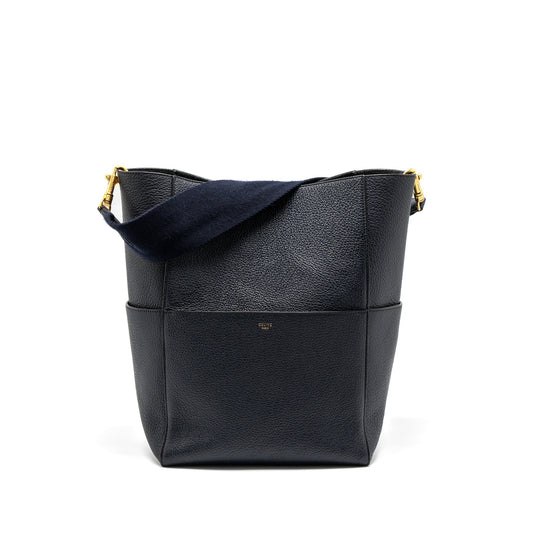 Celine Sangle Bucket Purse Calfskin Navy