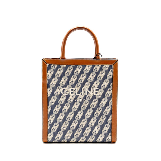 Luxury CELINE Vertical Cabas Tote in Triomphe Denim /Leather Navy/Tan GHW