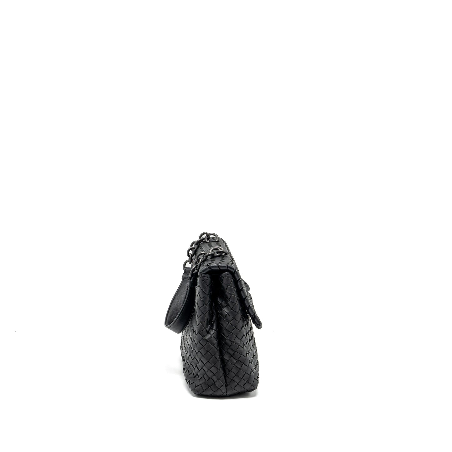 Bottega Veneta Single Chain Flap Purse Leather Black with Black Hardware