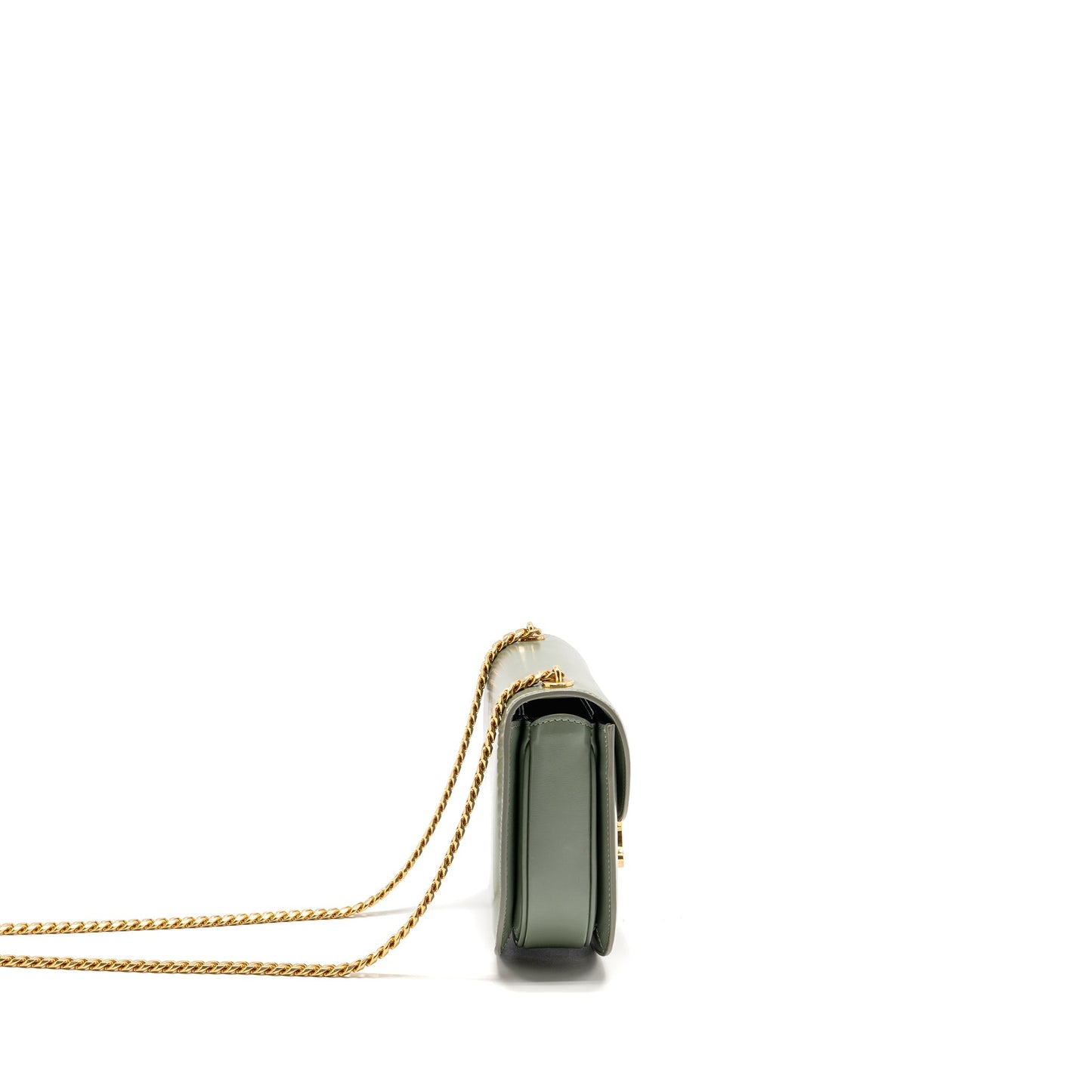 Celine Besace Clea Triomphe Chain Purse Shiny Calfskin Green