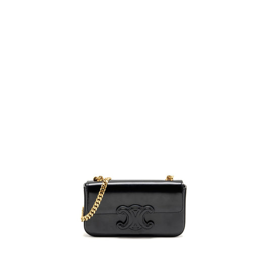 Celine Cuir Triomphe Chain Mini Purse Calfskin Black
