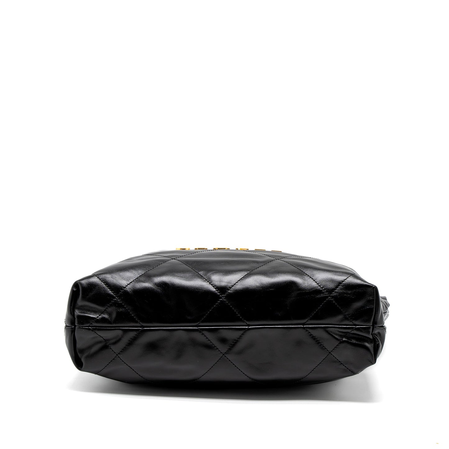 Chanel Small 22 Bag Gold Letter Shiny Calfskin Black Brushed  (Microchip)