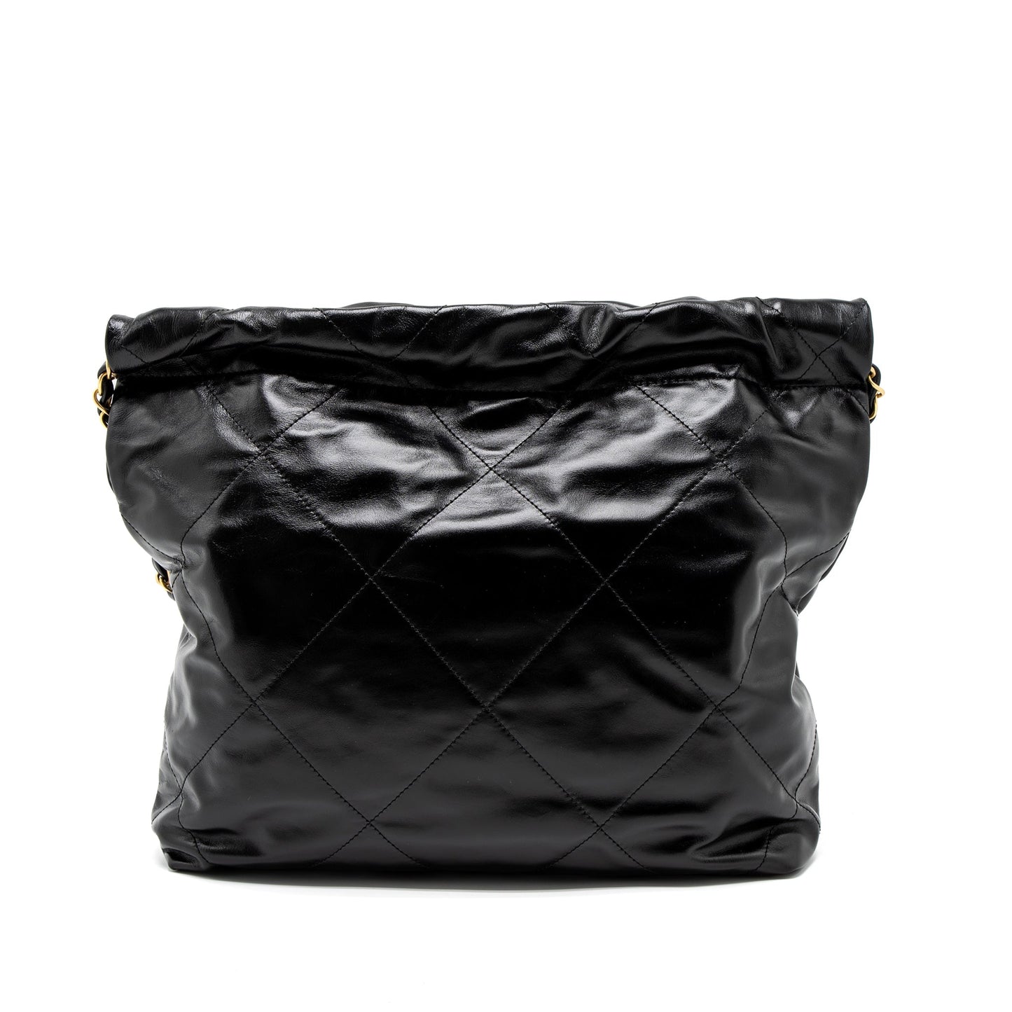 Chanel Small 22 Bag Gold Letter Shiny Calfskin Black Brushed  (Microchip)