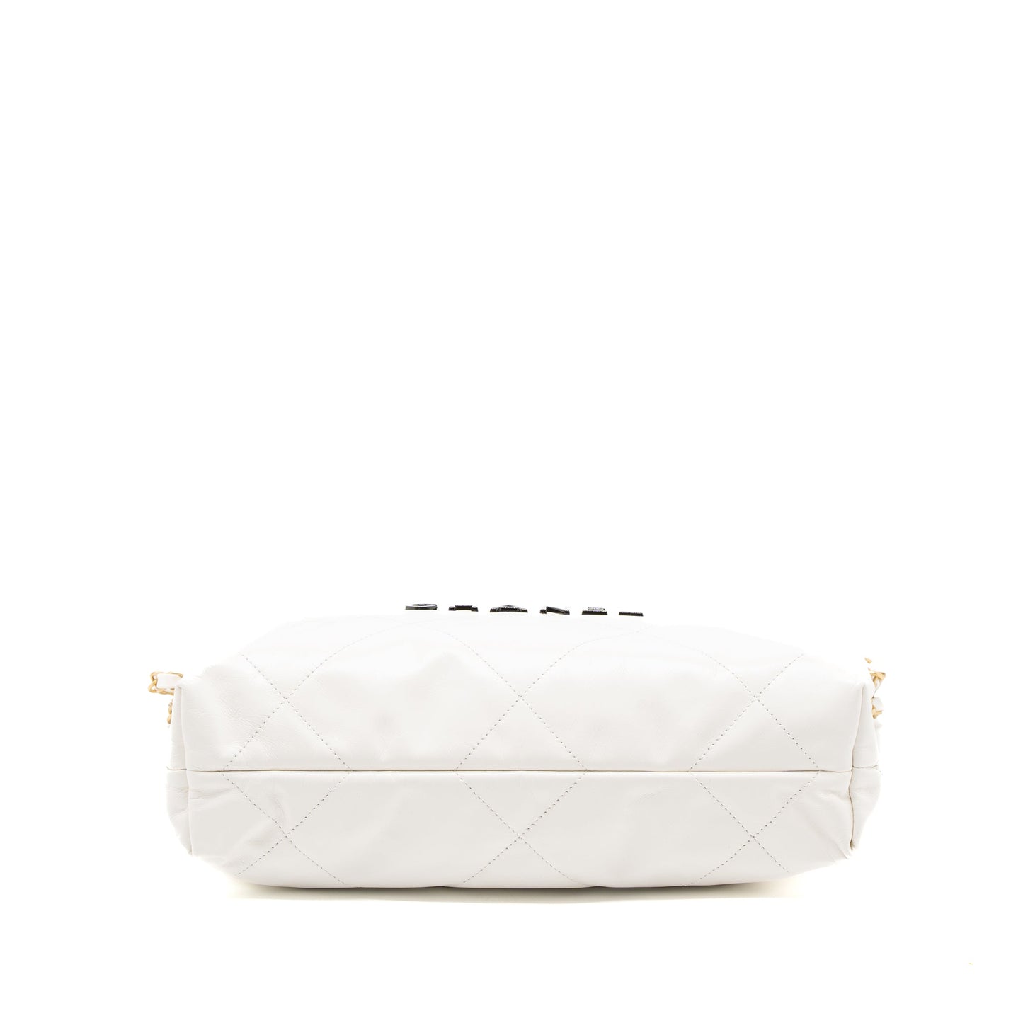Chanel Small 22 Bag Black Letter Shiny Calfskin White Brushed  (Microchip)