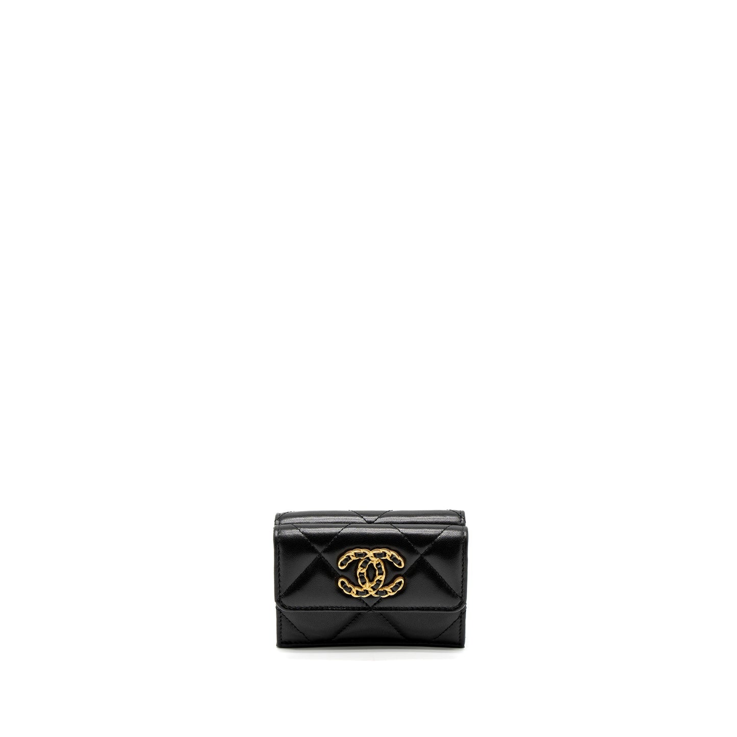 Chanel 19 Flap Compact Wallet Lambskin Black  (Microchip)