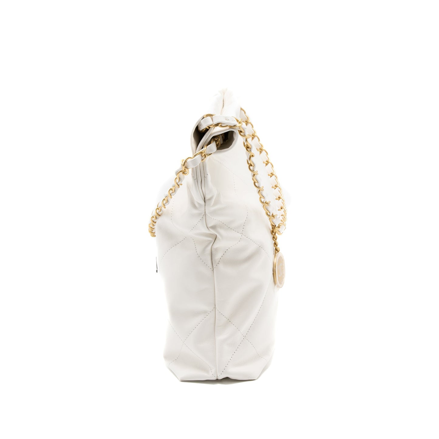 Chanel Small 22 Bag Black Letter Shiny Calfskin White Brushed  (Microchip)
