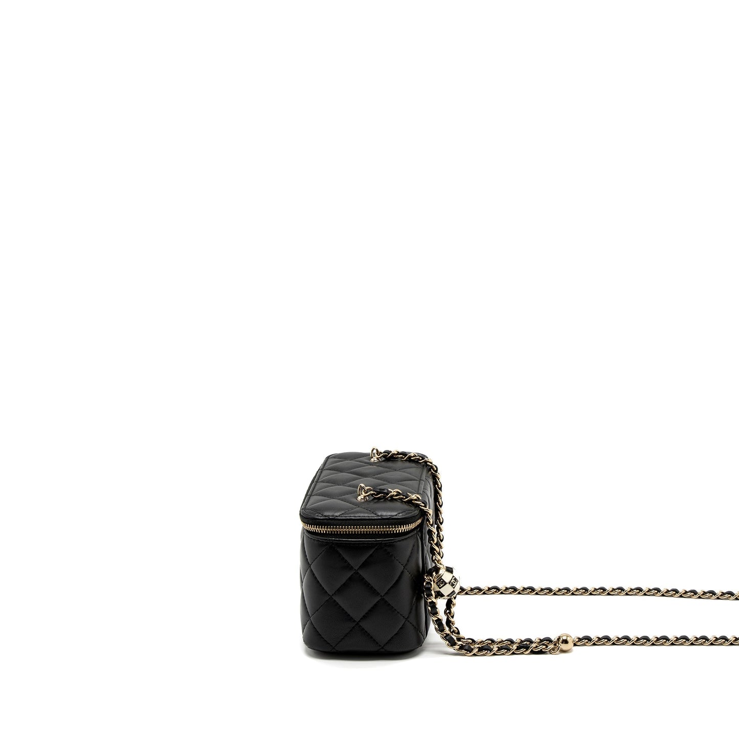 Chanel 23C Pearl Crush Long Vanity with Chain Lambskin Black L (Microchip)