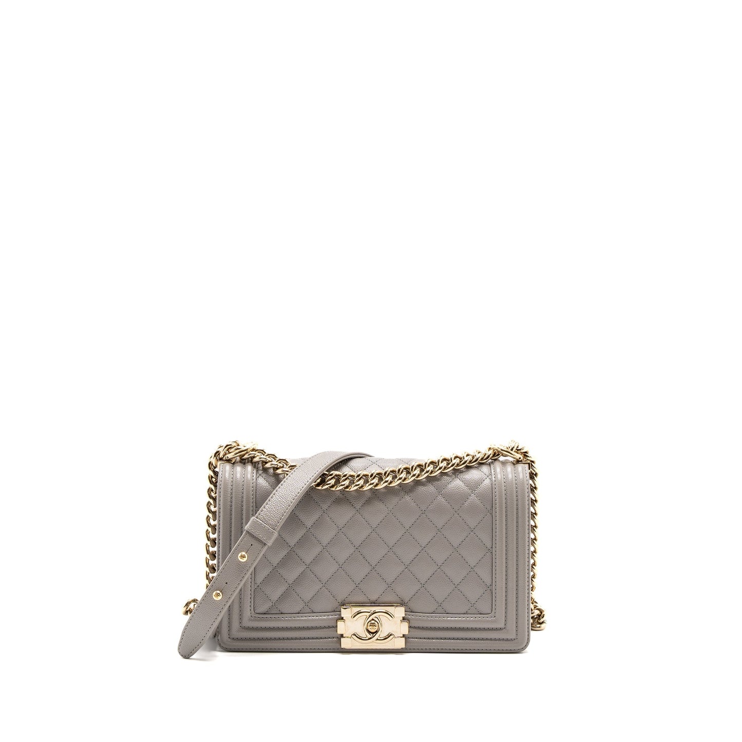 Chanel Medium Boy Bag Caviar Light Grey L