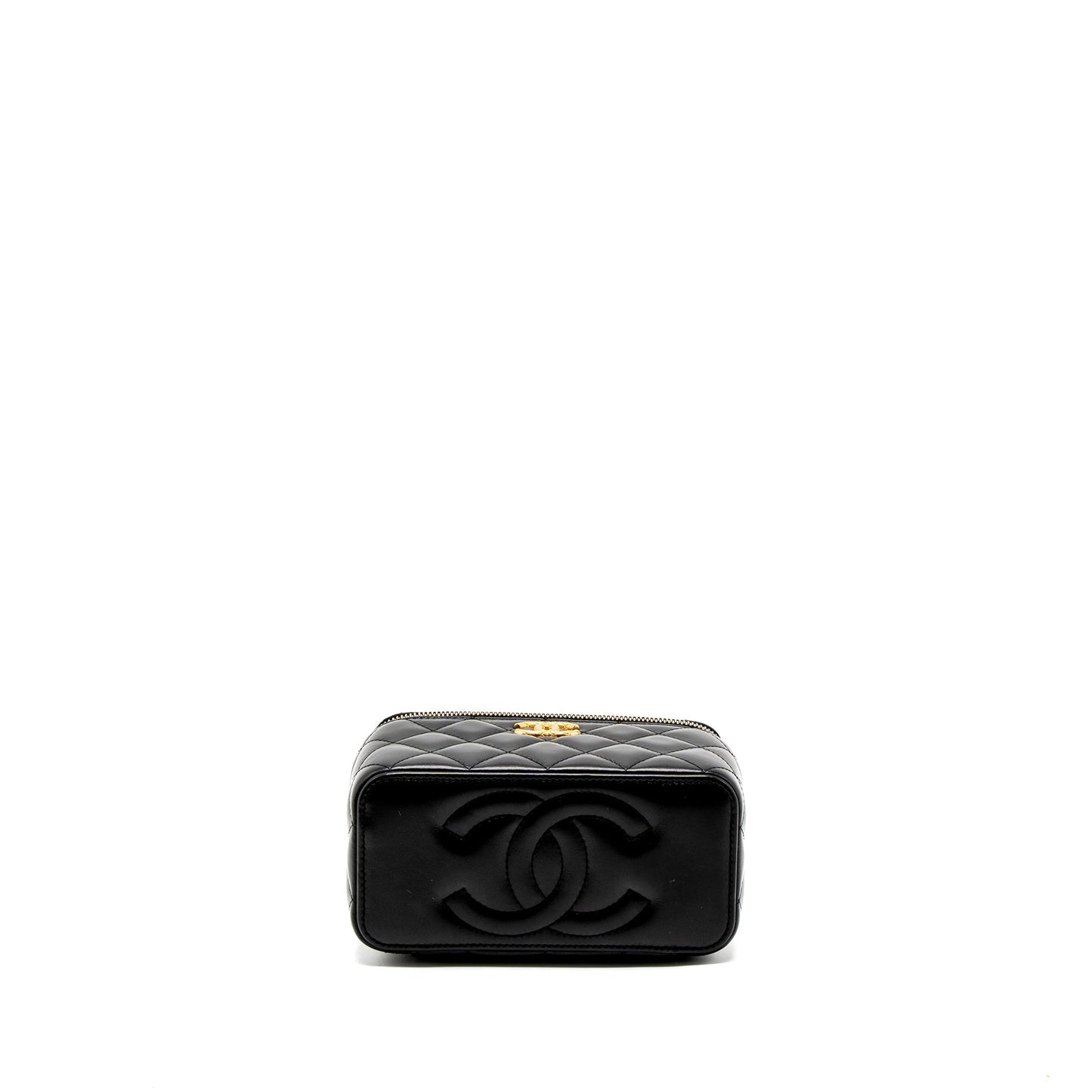 Chanel 22K Gold Pillar Adjustable Chain Long Vanity Lambskin Black Brushed (Microchip)