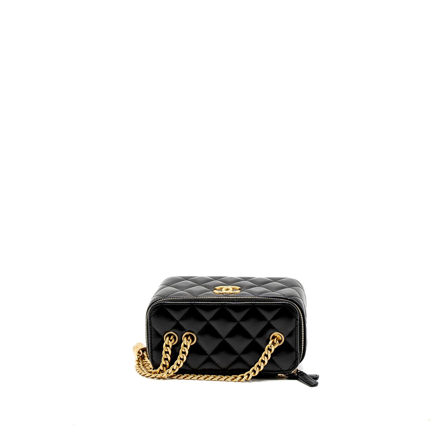 Chanel 22K Gold Pillar Adjustable Chain Long Vanity Lambskin Black Brushed (Microchip)