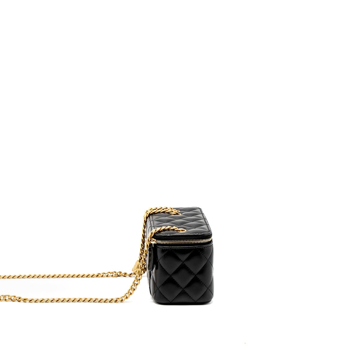 Chanel 22K Gold Pillar Adjustable Chain Long Vanity Lambskin Black Brushed (Microchip)