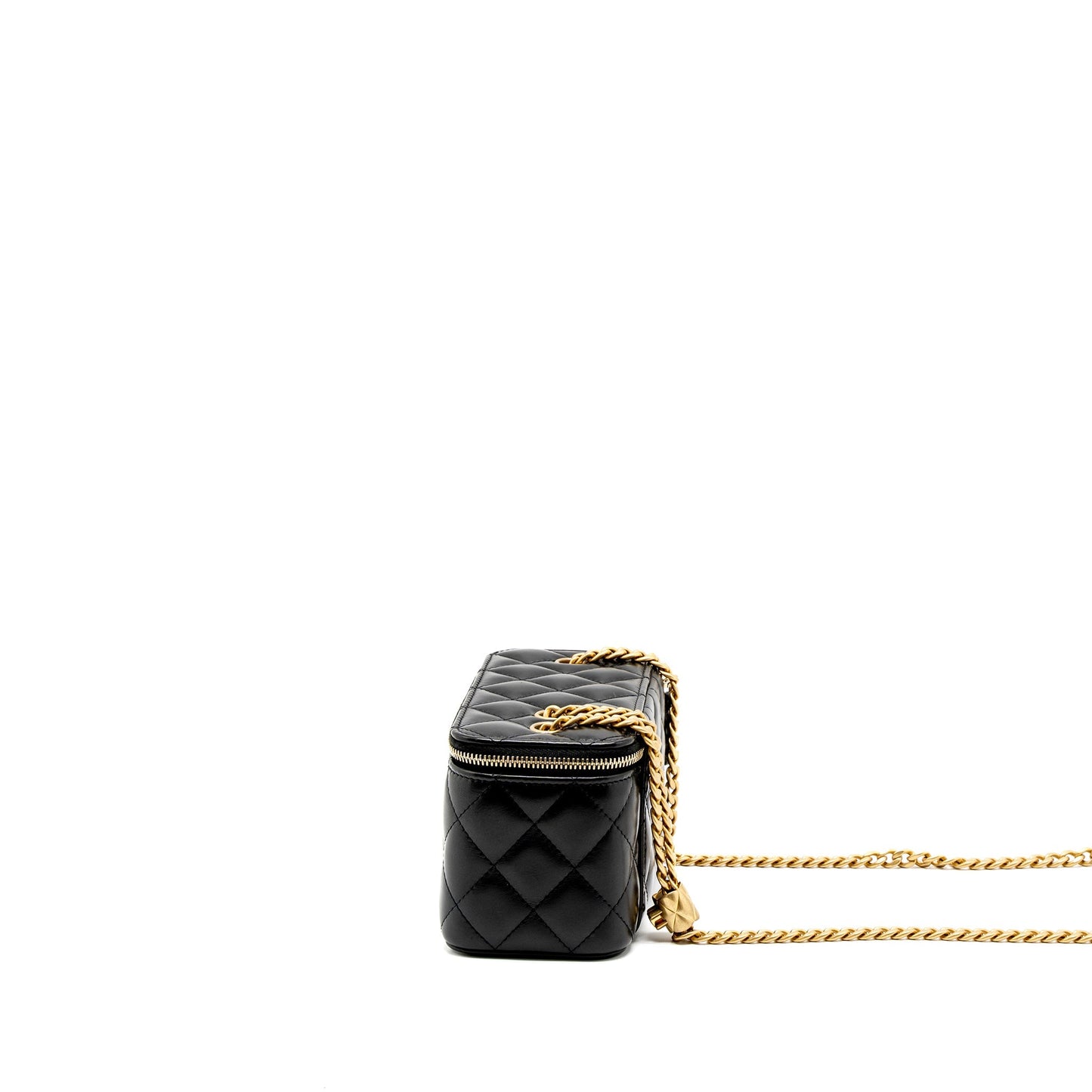 Chanel 22K Gold Pillar Adjustable Chain Long Vanity Lambskin Black Brushed (Microchip)