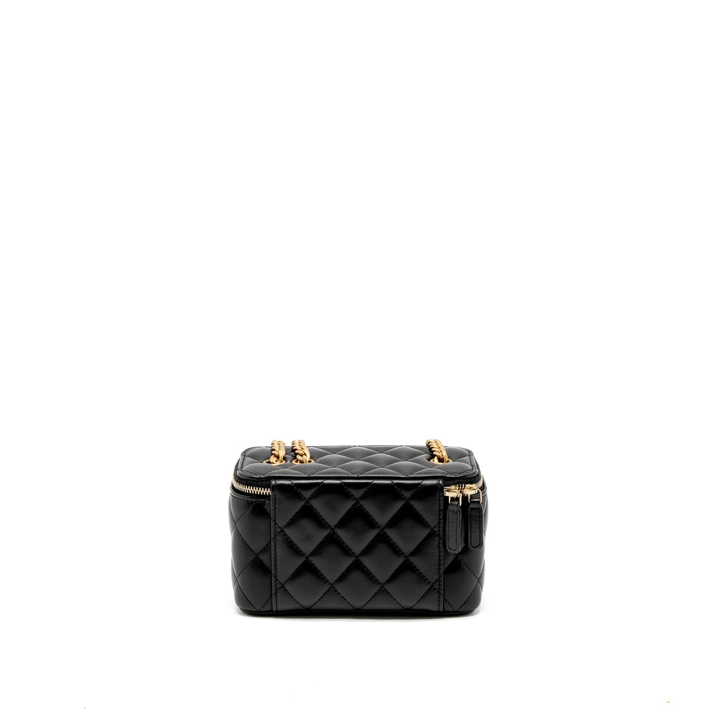Chanel 22K Gold Pillar Adjustable Chain Long Vanity Lambskin Black Brushed (Microchip)