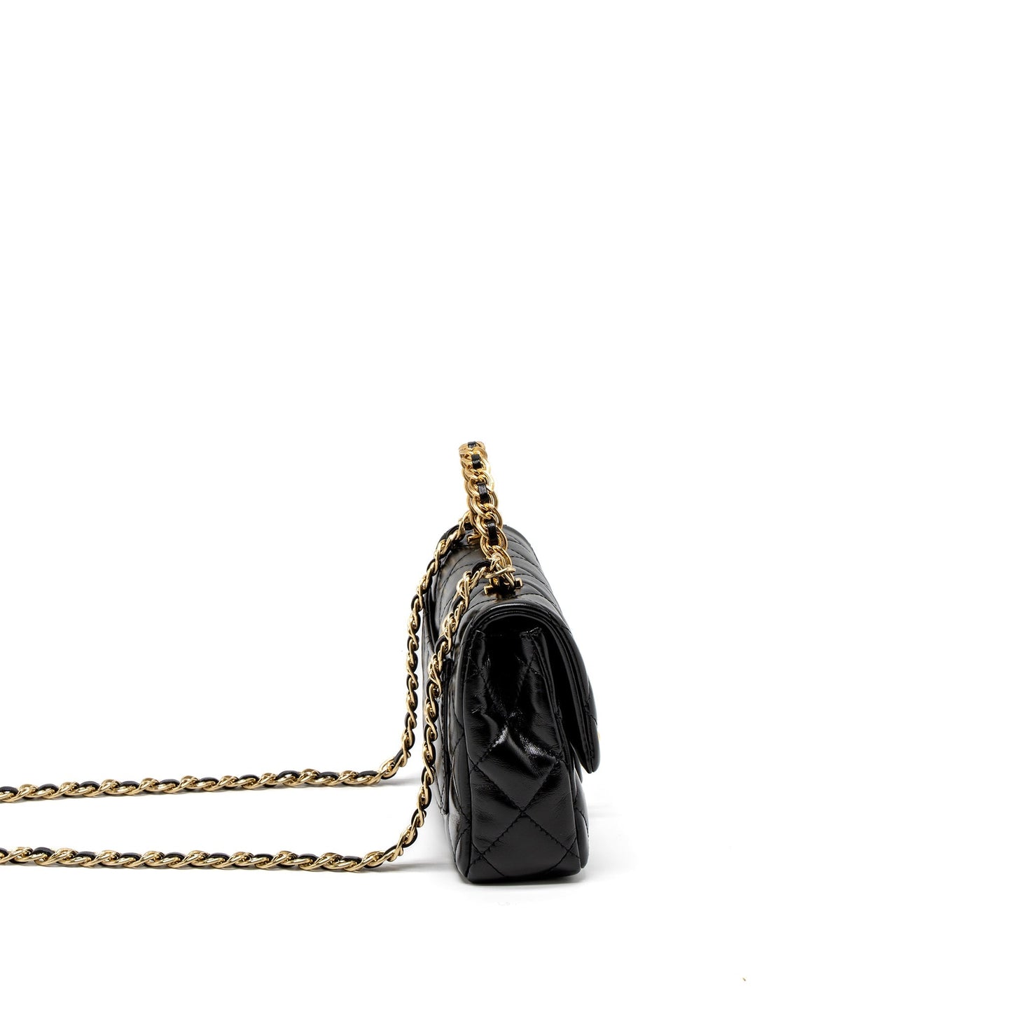 Chanel 23S Detail Top Handle Mini Rectangular Flap Bag Shiny Lambskin Black  (Microchip)