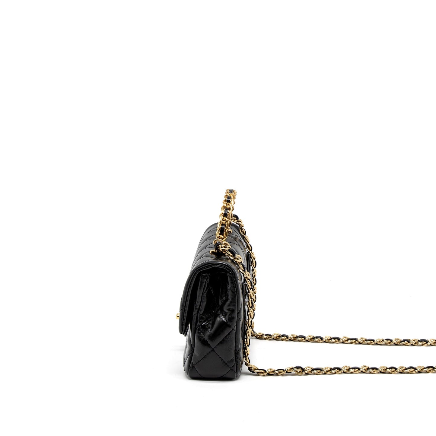Chanel 23S Detail Top Handle Mini Rectangular Flap Bag Shiny Lambskin Black  (Microchip)