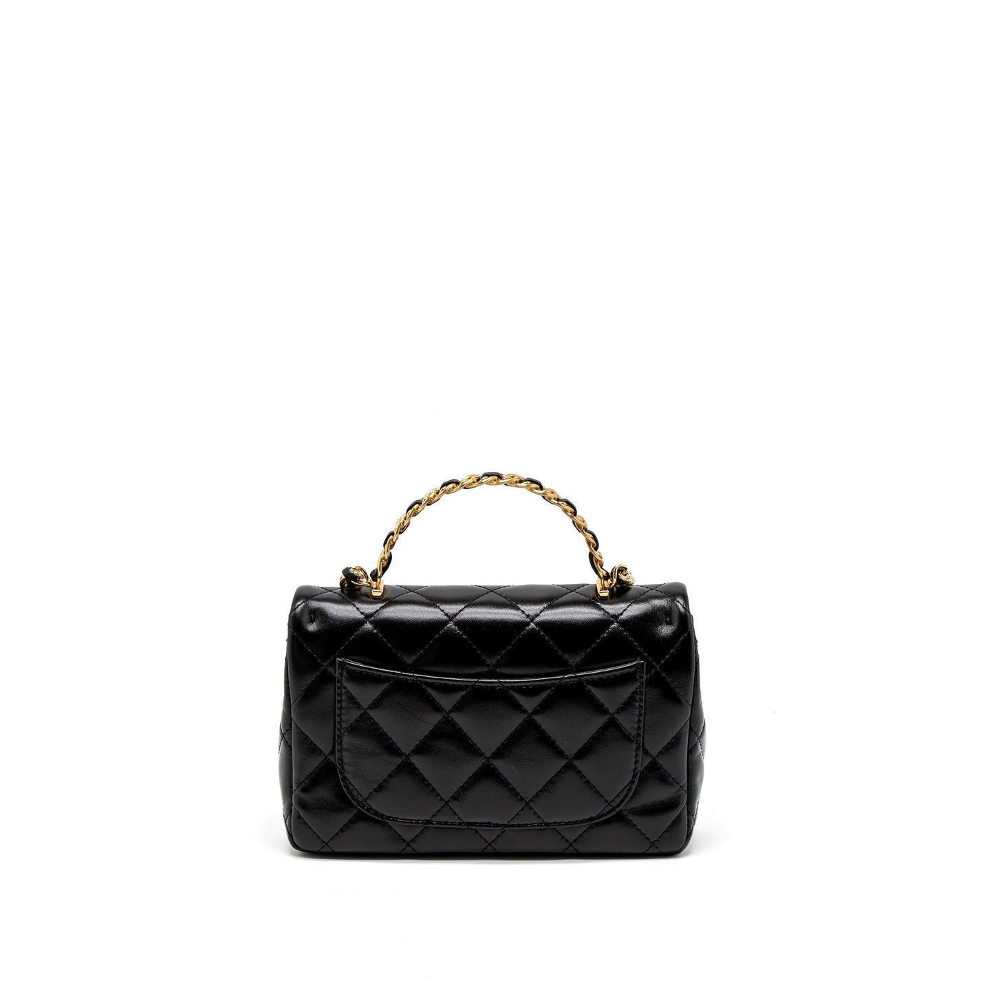 Chanel 23S Detail Top Handle Mini Rectangular Flap Bag Shiny Lambskin Black  (Microchip)