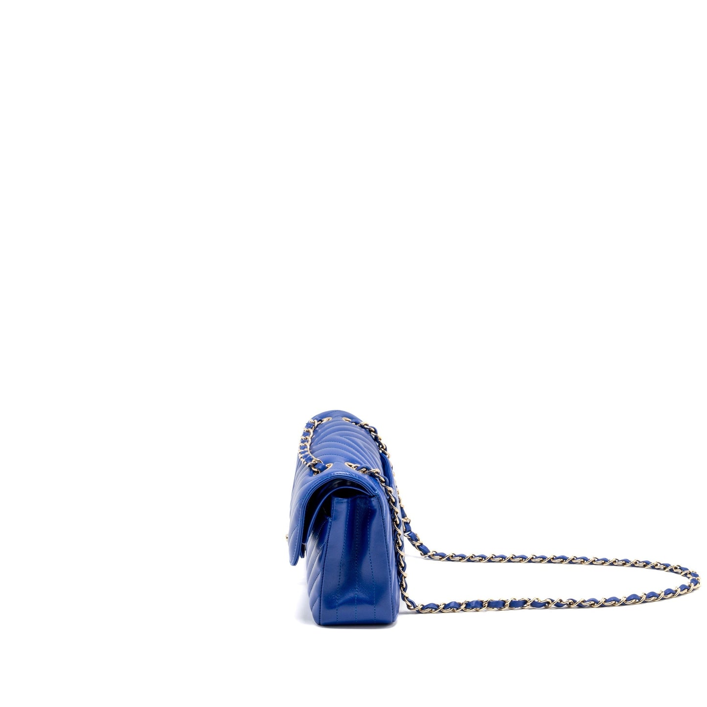 Chanel small classic double flap bag chevron lambskin blue L