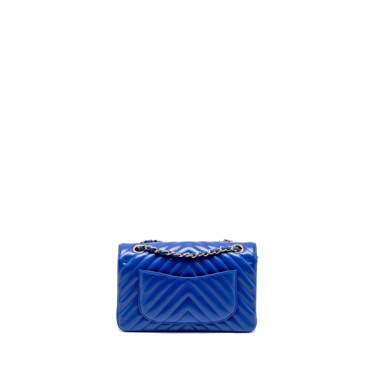 Chanel small classic double flap bag chevron lambskin blue L