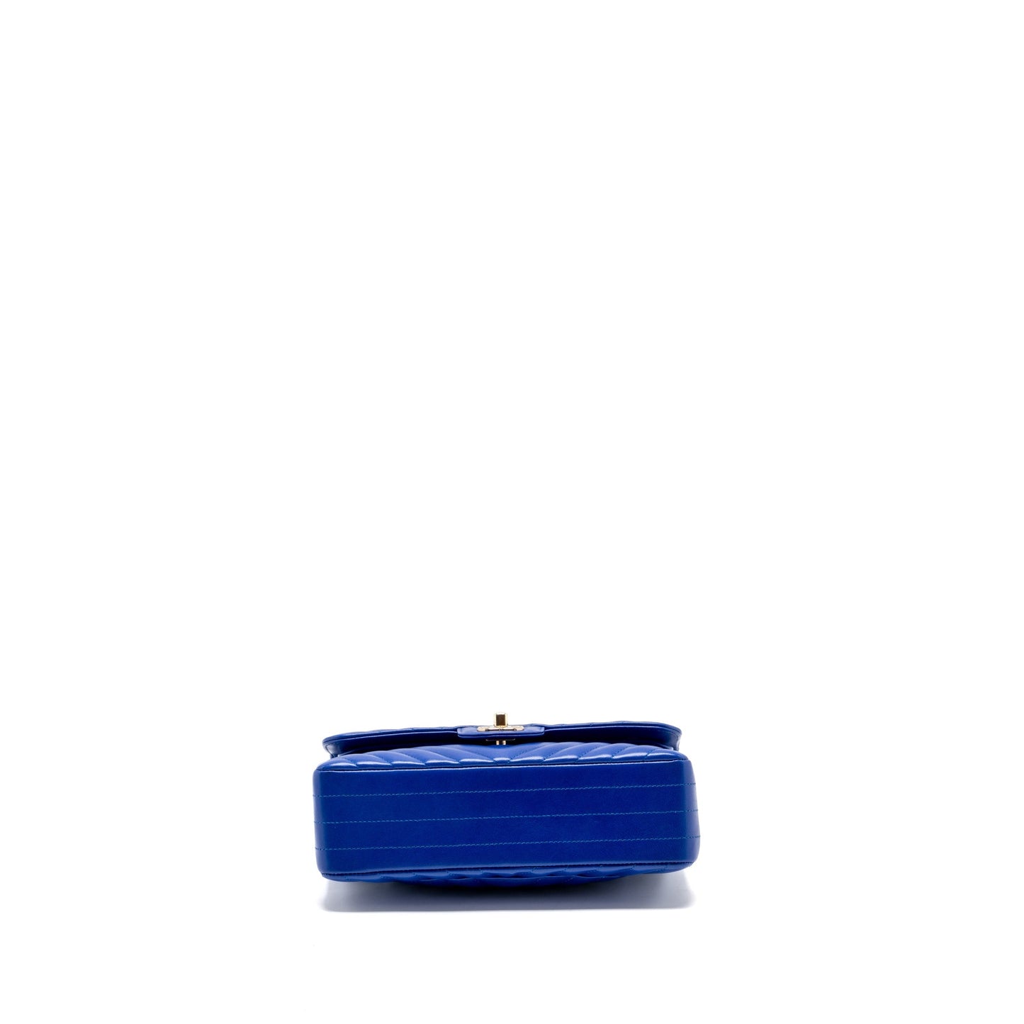 Chanel small classic double flap bag chevron lambskin blue L
