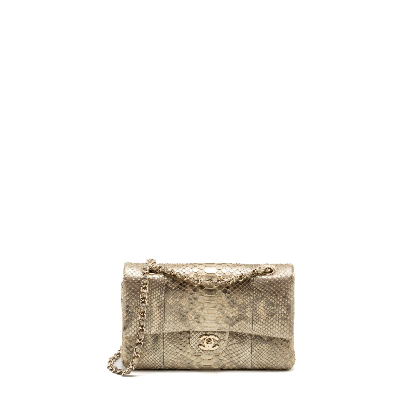 Chanel medium classic double flap bag python Gold