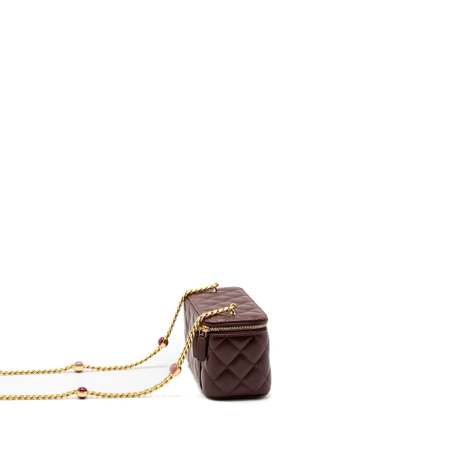 Chanel Long Vanity With Gem Chain Lambskin Burgundy  (Microchip)