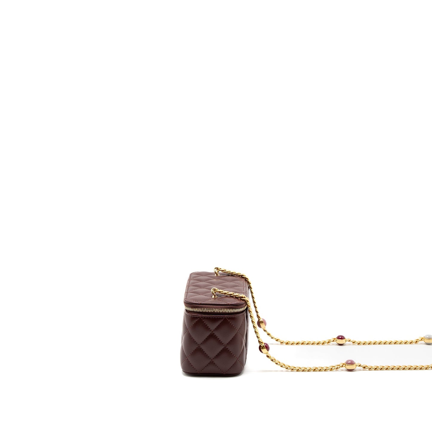 Chanel Long Vanity With Gem Chain Lambskin Burgundy  (Microchip)