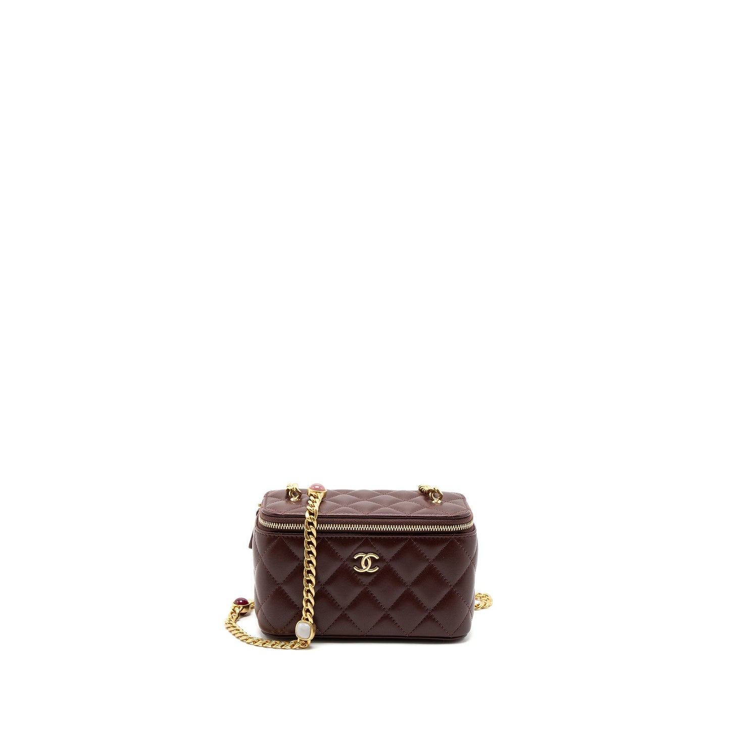 Chanel Long Vanity With Gem Chain Lambskin Burgundy  (Microchip)