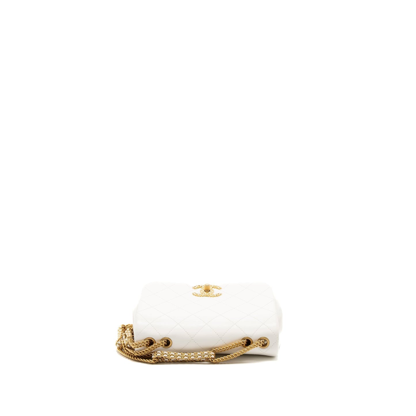 Chanel Flap Bag with Detailed CC Logo Calfskin White Brushed