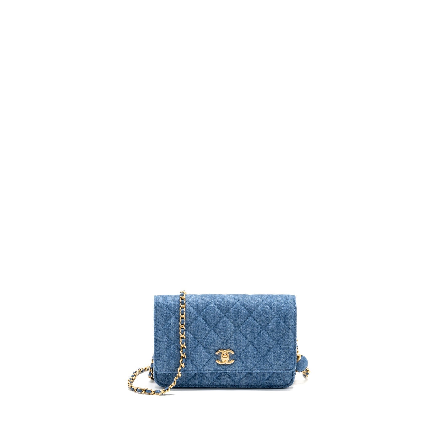 Chanel Pearl Crush Wallet on Chain Denim Blue  (Microchip)