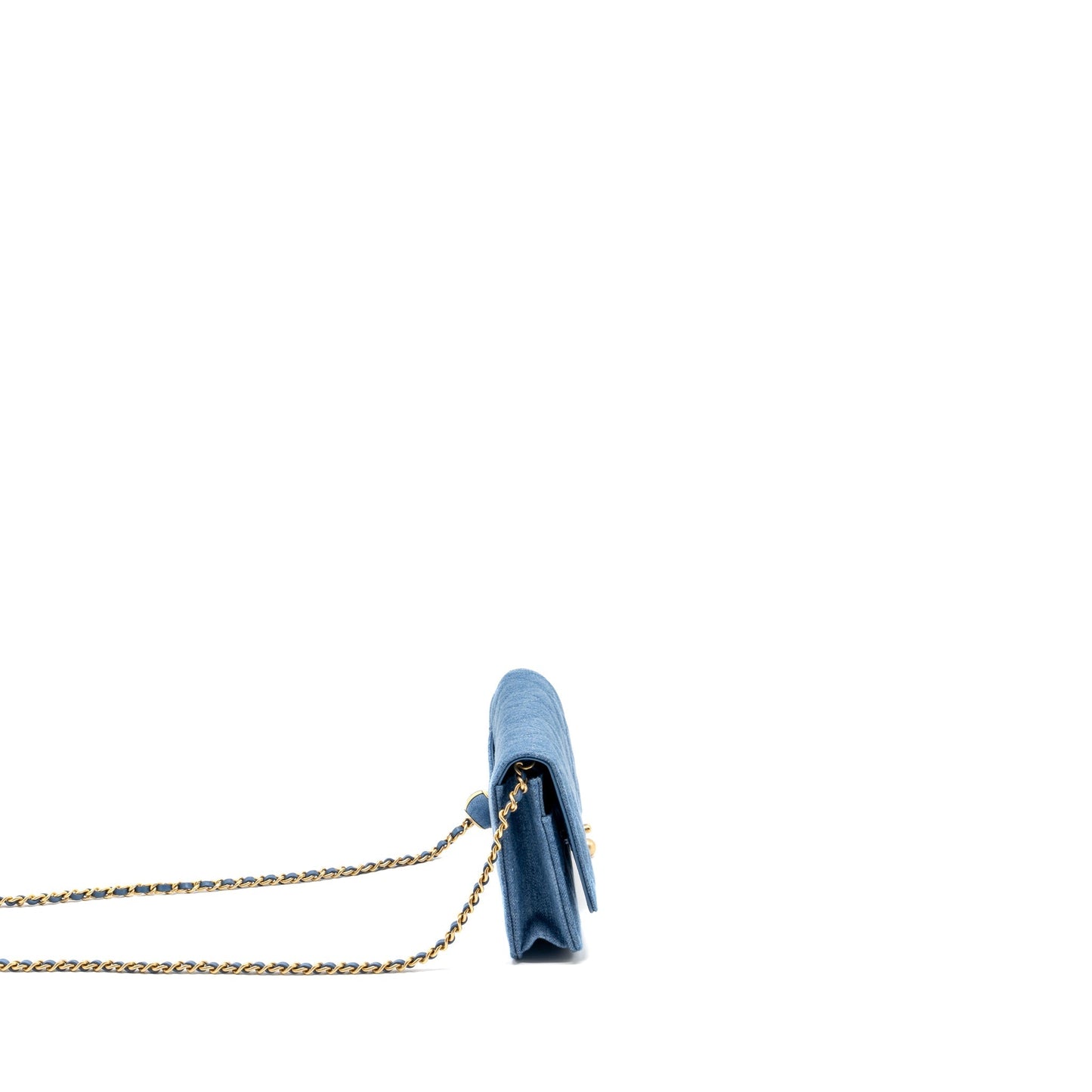 Chanel Pearl Crush Wallet on Chain Denim Blue  (Microchip)