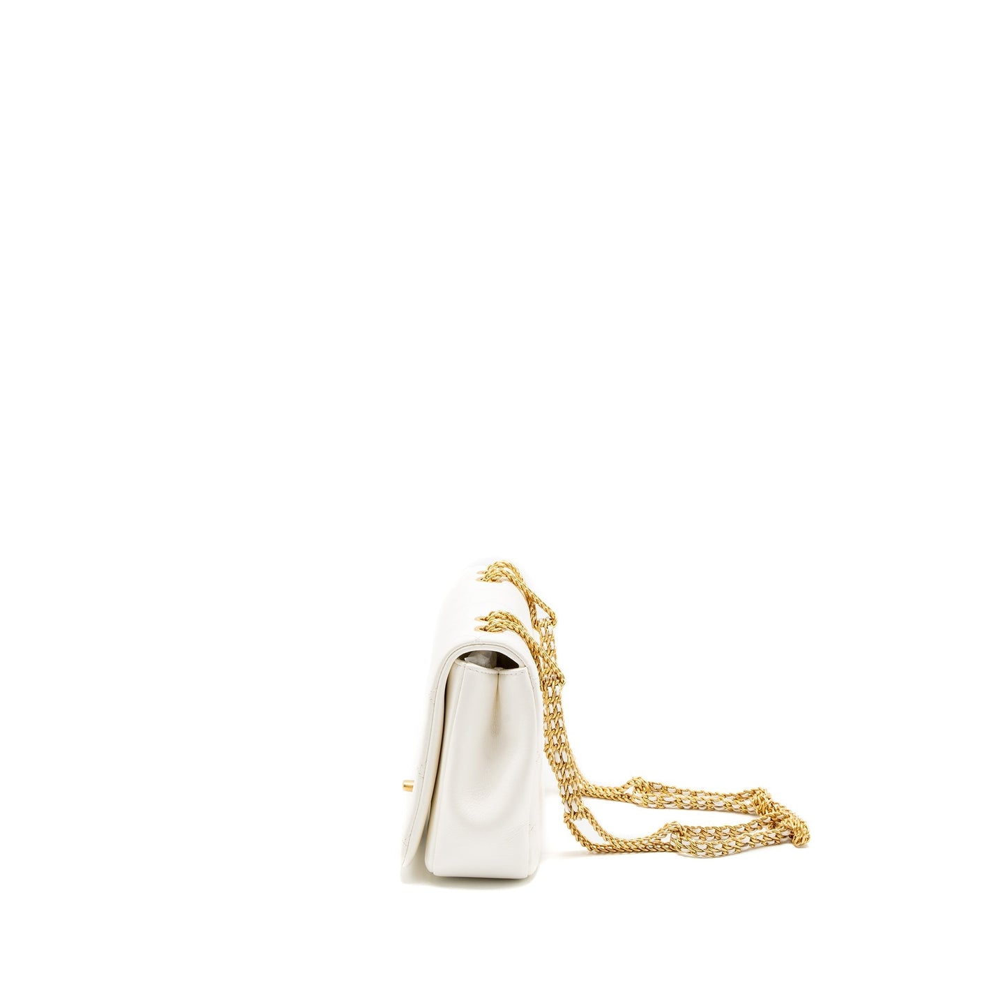 Chanel Flap Bag with Detailed CC Logo Calfskin White Brushed