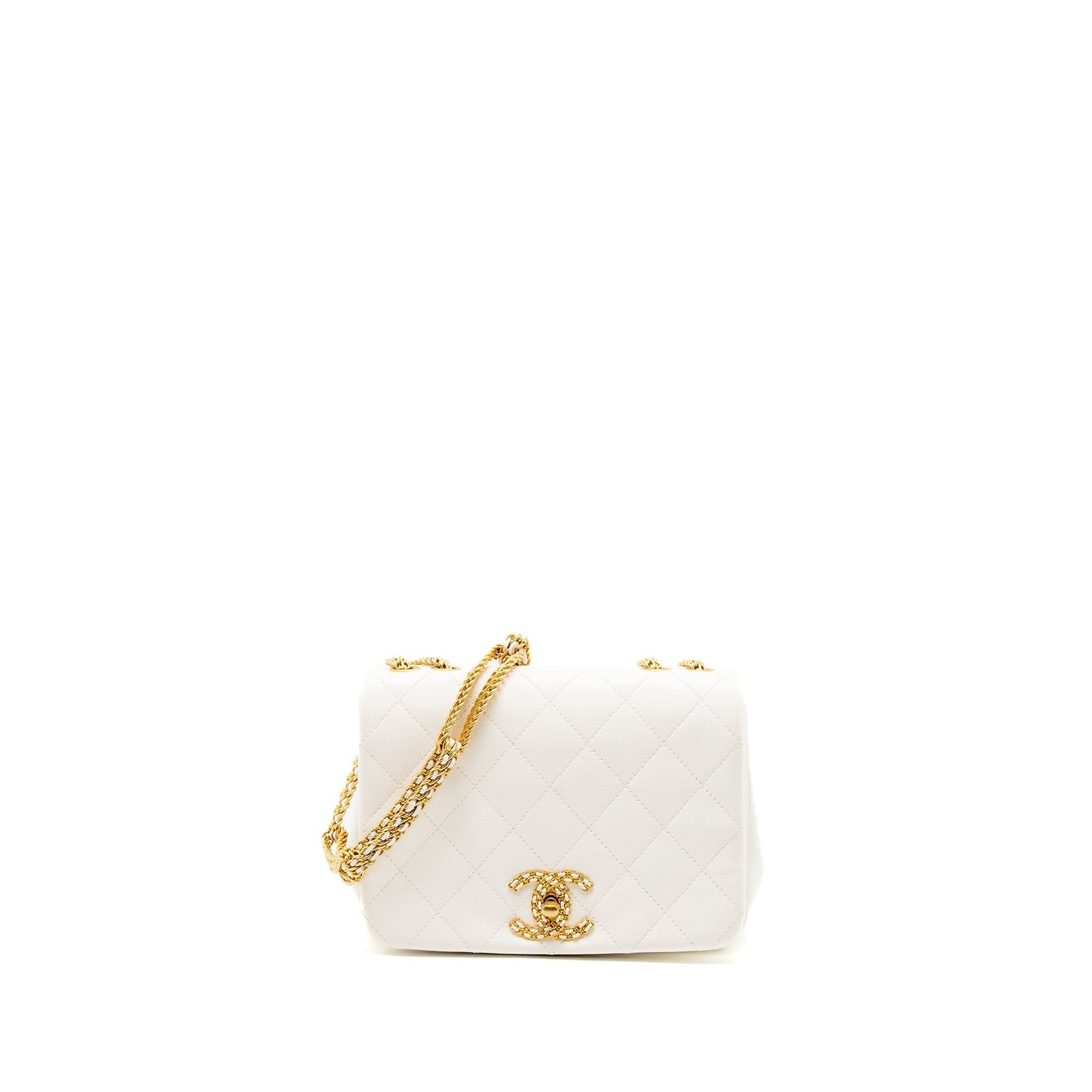 Chanel Flap Bag with Detailed CC Logo Calfskin White Brushed
