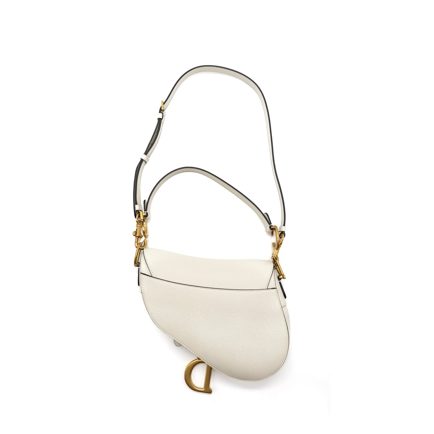 Dior medium saddle Purse with strap grained calfskin white