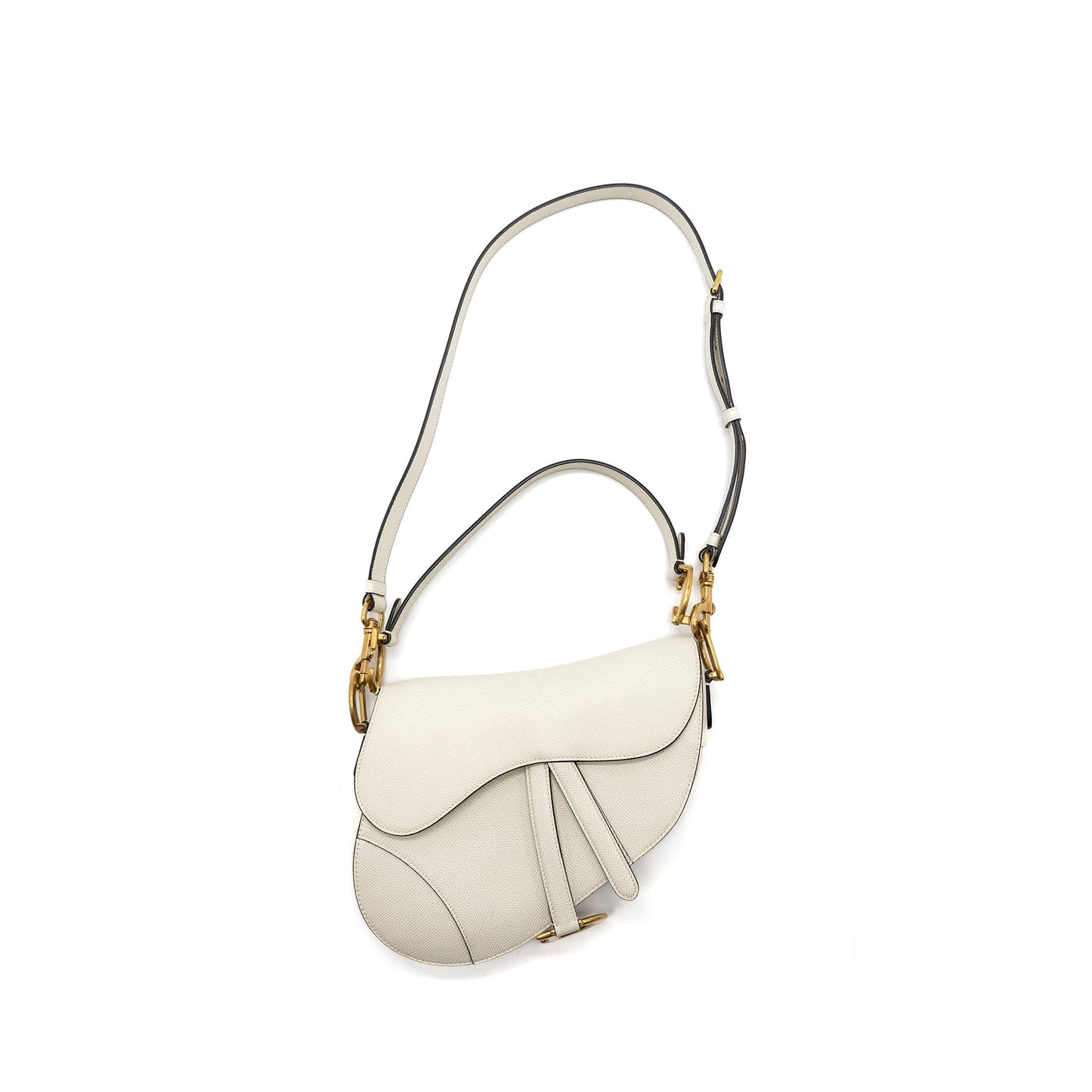 Dior medium saddle Purse with strap grained calfskin white