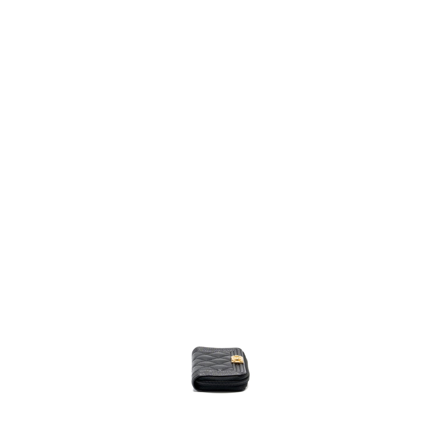 Chanel boy zip card holder caviar black