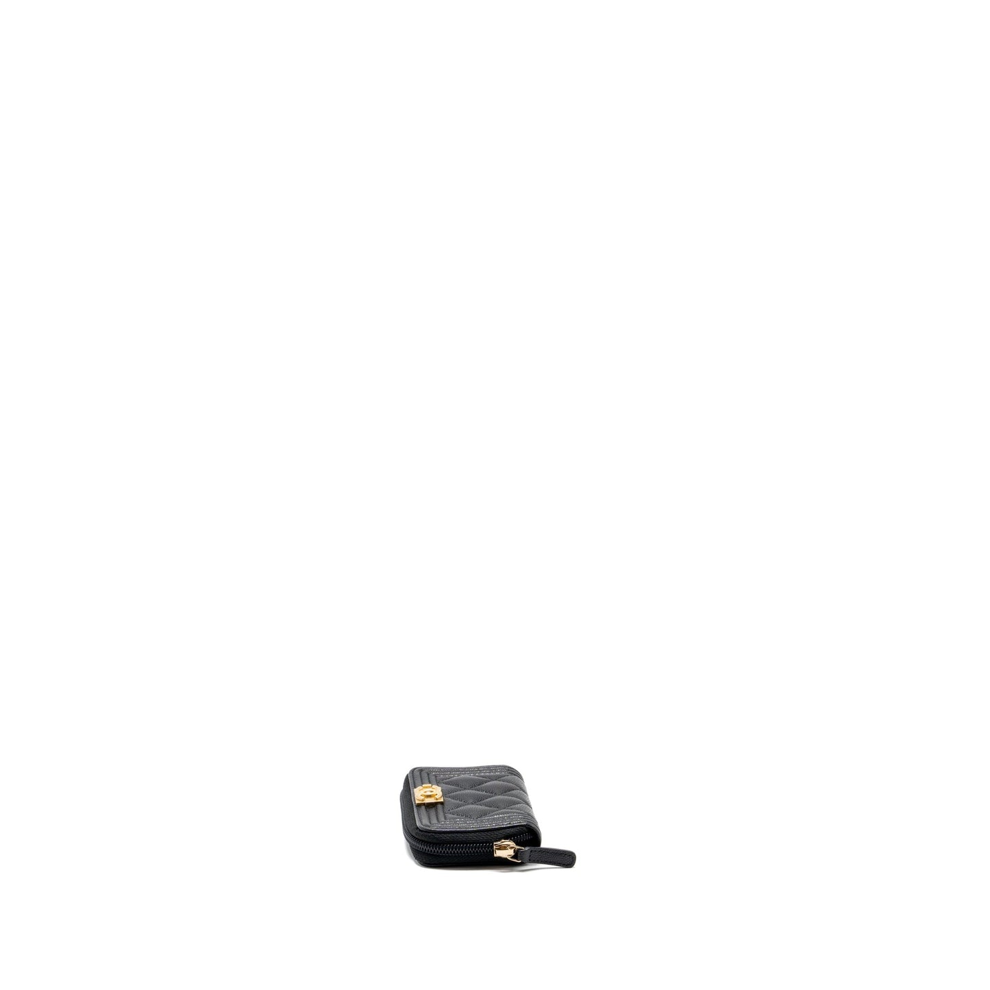 Chanel boy zip card holder caviar black