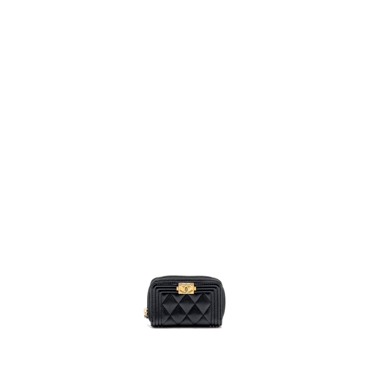 Chanel boy zip card holder caviar black
