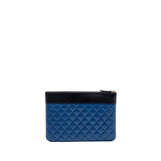 Chanel CC Logo Quilted Zip Pouch / Clutch shiny sheepskin Black/ Blue