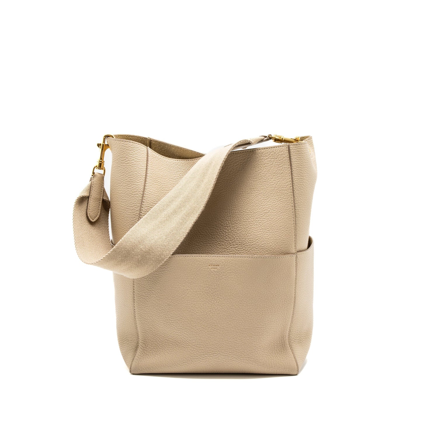 Celine Sangle Bucket Purse Calfskin Beige