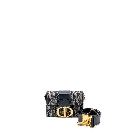 Dior 30 Montaigne mini box Purse blue oblique canvas